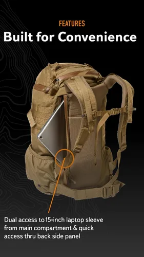 Vista 3 de Mystery Ranch Mochila de 2 días - Mochila táctica Molle Senderismo, 27L, Coyote