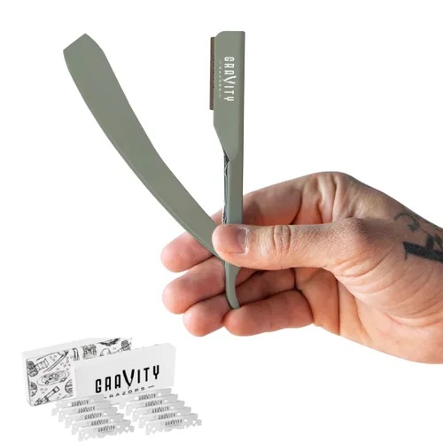 Vista 21 de Kit de afeitado manual GRAVITY RAZORS Profesional – Exposición Ultra, Incluye 10 Hojas Premium, 2mm Expuestas, Negro Mate