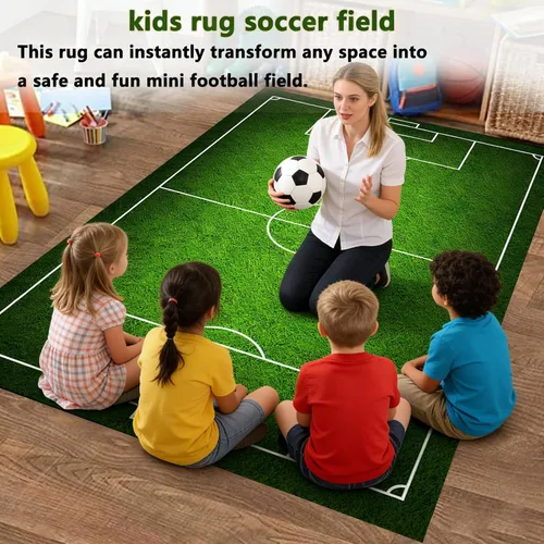 Vista 4 de Alfombra de fútbol para niños, alfombra de fútbol con parte trasera de goma antideslizante para dormitorio de niños, sala de juegos, sala de estar