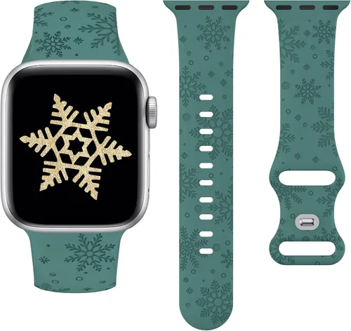 Vista 11 de Wearlizer - Correa con copos de nieve de Navidad grabada compatible con Apple Watch de 41/38/40/42/45/44/46/49 mm, correa deportiva de silicona Negro