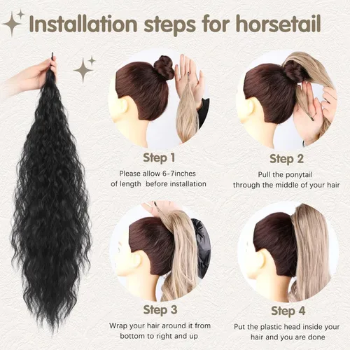 Vista 4 de Gx Beauty Extensión de cola de caballo flexible de 32 pulgadas, extensión de cola de caballo rizada de maíz largo, extensión de cola de caballo
