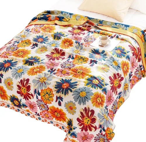 Vista 21 de MEJU Manta ligera de muselina marrón para perros, cachorros, para niños, para cama, sofá, 100% algodón peinado, de 3 capas, suave y cálida