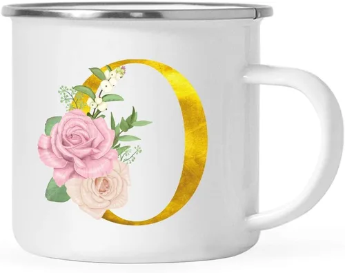 Vista 19 de Andaz Press Taza de café de acero inoxidable para niños de 11 onzas, regalo de taza de café de fogata, rosa rubor, monograma de oro sintético, letra