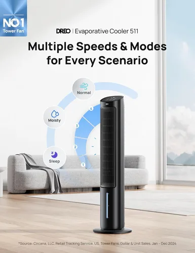 Vista 2 de DREO Ventilador de torre para dormitorio, enfriador de aire evaporativo de 40 pulgadas, ventiladores de refrigeración que soplan aire frío con Negro