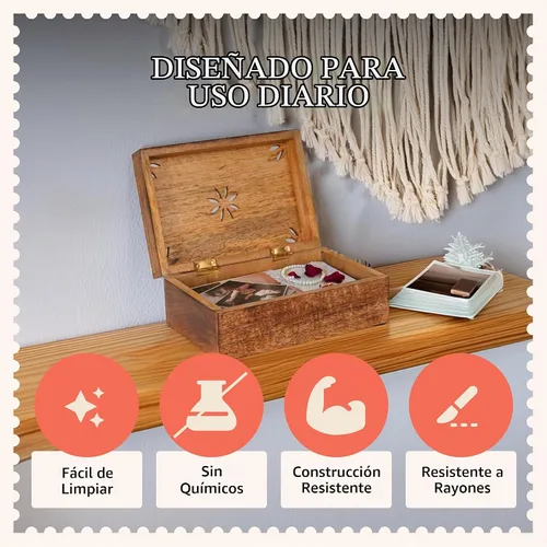 Vista 4 de Mela Artisans Caja de recuerdo de madera de mango - Acabado quemado, 7.5 x 4.5 pulgadas