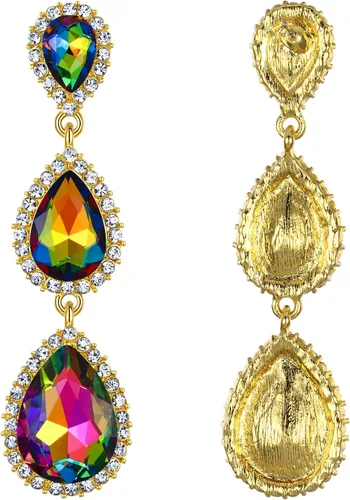 Vista 49 de EleQueen Pendientes de cristal austriaco en tono dorado para mujer, forma de pera de 2.5 pulgadas, color esmeralda