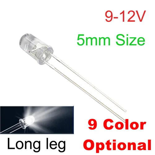 Vista 4 de 50 piezas 12 V 5 mm LED blanco 9 V - 12 V Diodos emisores de luz para grupo de instrumentos