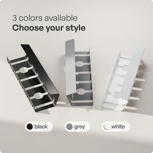Vista 6 de PAMO Organizador de cables debajo del escritorio para un fácil montaje debajo de la mesa I Juego de 2 – con 10 bridas para cables I Organizador