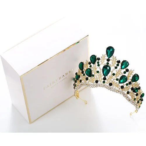 Vista 5 de (grande) Corona para fiesta de cumpleaños de mujer en forma de tiara de rama de olivo (verde y dorado), 6.19 pulgadas (6.3 in), altura 3.93 pulgadas