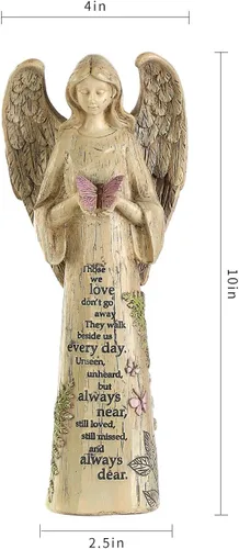 Vista 6 de DUSVALLY Estatua de ángel conmemorativo, regalo de condolencia de resina con mariposa, figura de ángel de recuerdo con cita inspiradora para jardín