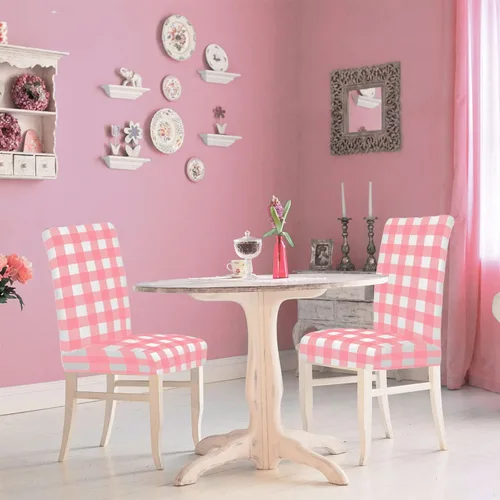 Vista 6 de Whaline Fundas para sillas a cuadros de búfalo, fundas para sillas de color rosa y blanco, protector de asiento elástico extraíble para el día