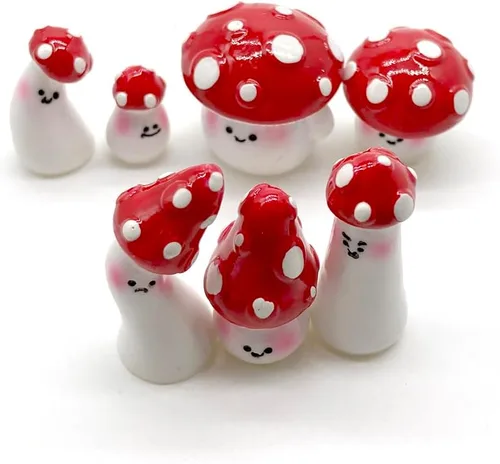 Vista 4 de Aliotech 7 Piezas Mini Hongos Rojos Manualidades Hongos para Pequeño Jardín de Hadas Pequeña Decoración de Hongos de Resina Falsos Estatua