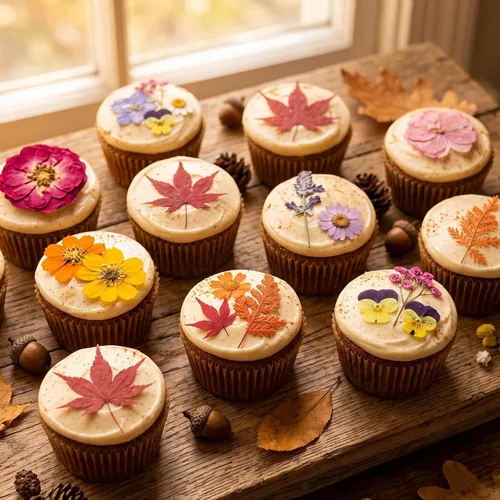 Vista 4 de Decoraciones para tartas de otoño, flores prensadas, hojas de arce