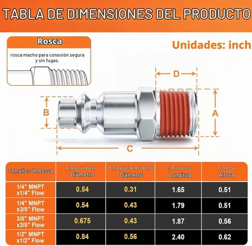 Vista 2 de GASHER Enchufe de aire industrial macho NPT de 1/4 pulgadas, tapones neumáticos 300PSI (paquete de 20)