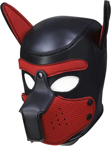 Vista 2 de Máscara de neopreno de cara completa para cachorro, capucha extraíble, máscara de Halloween (rojo, máscara)