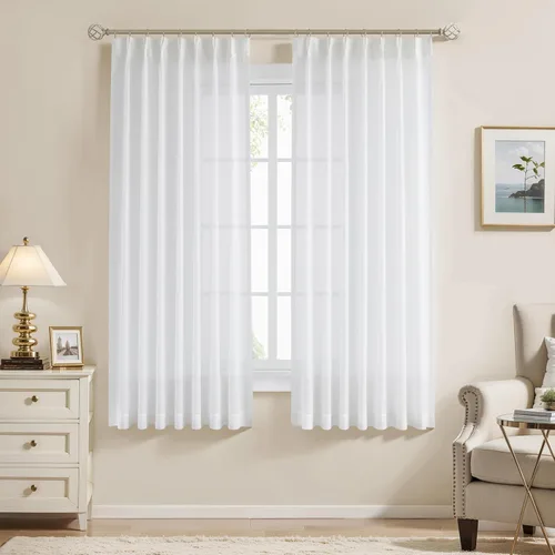 Vista 15 de WEST LAKE cortinas de lino natural con pinzas plegadas de 63 pulgadas de largo, 2 paneles, cortinas de estilo rústico para sala de estar