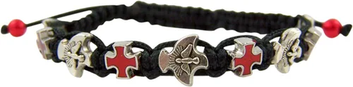 Vista 2 de Pulsera de cordón ajustable con cruz de paloma sagrada de confirmación roja, paquete de 3, 7 1/2 pulgadas, Nailon