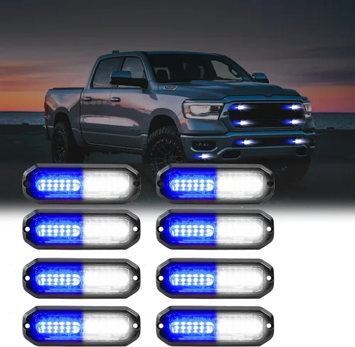 Vista 14 de WINECO Luces estroboscópicas LED ámbar para camiones, 8 piezas, 12 luces LED estroboscópicas intermitentes de montaje en superficie, kit de luces