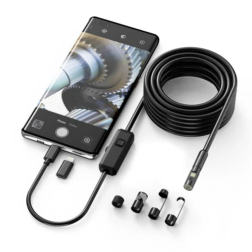 Vista 9 de Cámara endoscopio HD 1920P de 9.8 pies con luz, boroscopio con 8 luces LED ajustables, USB tipo C, cámara de inspección con cable de serpiente