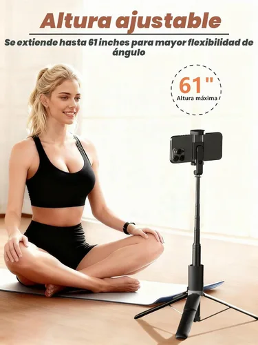 Vista 3 de Trípode de 61 pulgadas de alto para iPhone, trípode para selfie stick todo en uno con control remoto inalámbrico, soporte ligero para grabación