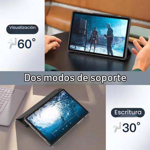 Vista 6 de JETech - Funda para Samsung Galaxy Tab A9 Plus de 11", color negro Diseño trasero translúcido delgado, soporte de tres pliegues, encendido
