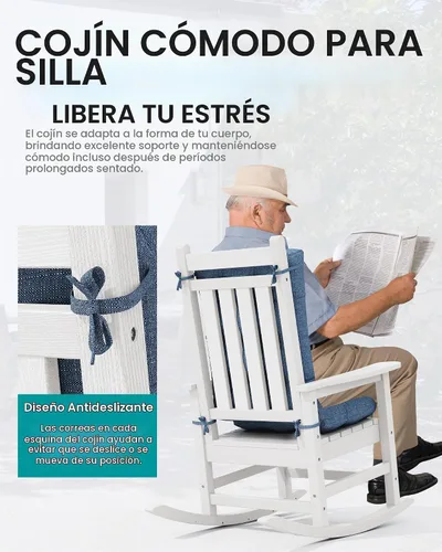 Vista 4 de SERWALL HDPE - Juego de 2 cojines mecedores para exteriores, cojín de espuma viscoelástica azul marino