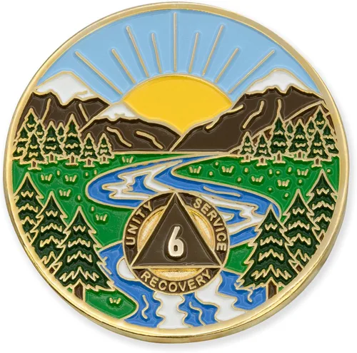 Vista 114 de Moneda AA de 1 año – Medallón de recuperación de ondas estrelladas de Sobriety Mint – azul/blanco/dorado