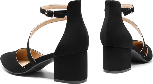 Vista 4 de DREAM PAIRS Zapatos de tacón bajo y grueso para mujer, con correa al tobillo, zapatos elegantes para bodas y negocios