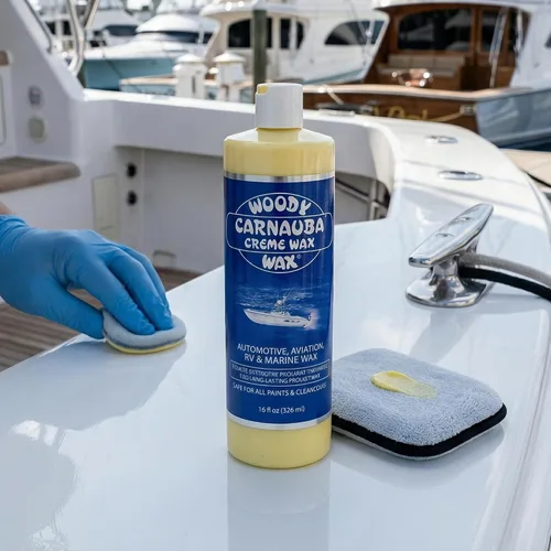 Vista 6 de Woody Wax Cera de crema de carnauba, cera profesional de alto brillo marino, RV y aviación, protección UV para pintura y capa transparente