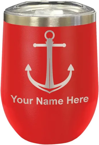 Vista 33 de LaserGram Vaso de vino de acero inoxidable de doble pared, ancla de barco, grabado personalizado incluido (negro)
