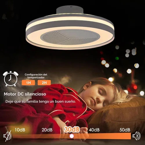 Vista 3 de Ventiladores de techo inteligentes de bajo perfil con control remoto/APP de 3 luces regulables, ventiladores de techo sin aspas de 20" con 6