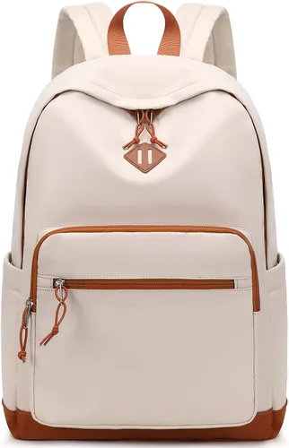 Vista 17 de Lohol Mochila clásica para niñas, niños y adolescentes, bolsa ligera para libros, escuela, viajes, universidad (beige/azul)
