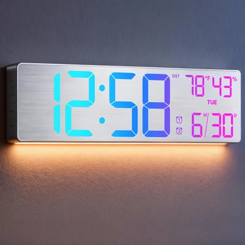 Vista 9 de MASHI Reloj de pared digital grande de 18.5", con control remoto, doble alarma con gran pantalla LED, 10 niveles de brillo ajustable, DST, fecha