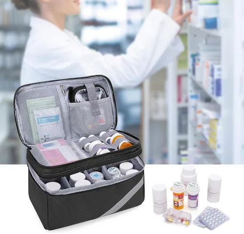 Vista 8 de Trunab Bolsa de almacenamiento y organizador de medicamentos vacía, organizador de botellas de píldoras con bolsa pequeña portátil, caja de primeros