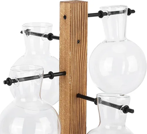 Vista 8 de Asixxsix Terrarios de plantas con soporte de madera, soporte retro para macetas hidropónicas de escritorio con 4 bombillas para propagar plantas