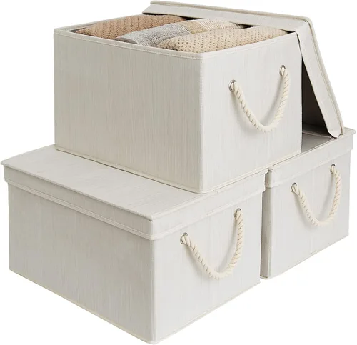 Vista 10 de StorageWorks - Cajas contenedoras con tapas, cajas de almacenamiento decorativas con tapa y asas de cuerda suave, cestas de almacenamiento plegables