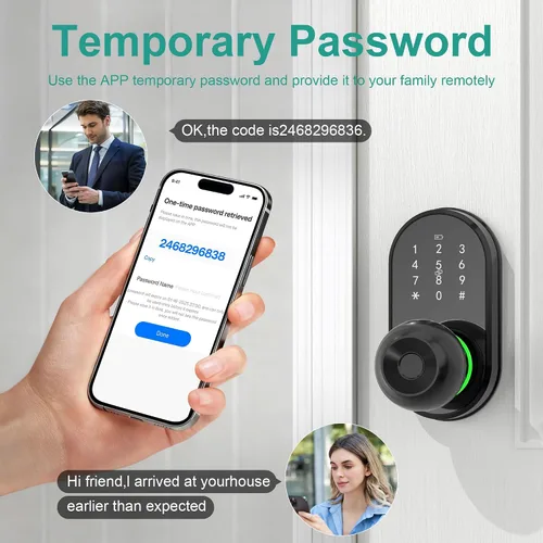 Vista 8 de Cerradura inteligente para puerta de entrada sin llave con perilla, cerradura de puerta con teclado y huella dactilar con mango, código electrónico