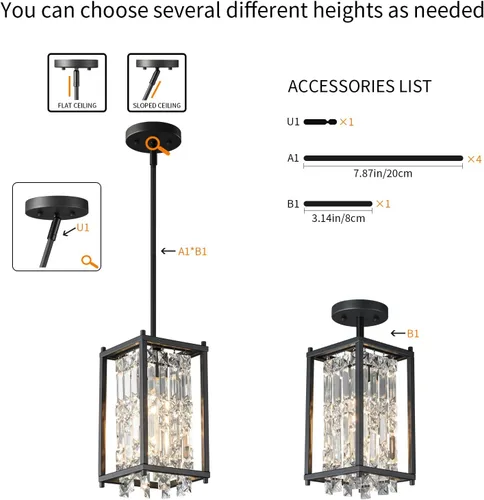 Vista 4 de LMQNINE Modernas lámparas colgantes negras para isla de cocina, lámpara de araña de cristal, iluminación colgante ajustable de granja para comedor