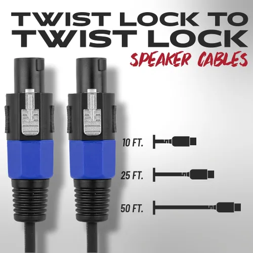 Vista 3 de Cableworks Por Gator Cases Backline Series Conector de bloqueo giratorio estándar de 25 pies a conector de bloqueo giratorio Cable de altavoz