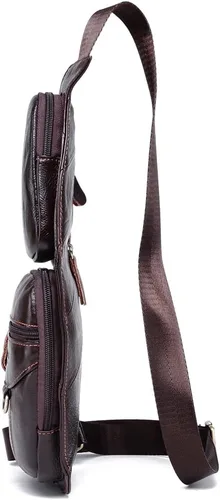 Vista 3 de Bolso bandolera de cuero para hombres y mujeres, viajes al aire libre y campamento, #07Café, 17cm(W)x5cm(D)x31cm(H)(6.7"x1.9"x12.20") approx