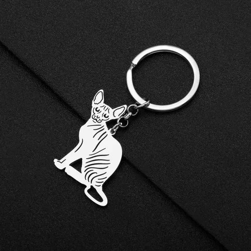 Vista 3 de Llaveros de gato chapados en oro y plata de acero inoxidable, llavero de gatito, joyería novedosa, regalos para mujeres y niñas