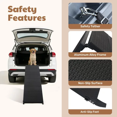 Vista 3 de Rampa extra larga de 71 pulgadas para perros grandes, marco de metal resistente para vehículos utilitarios deportivos, camiones y automóviles