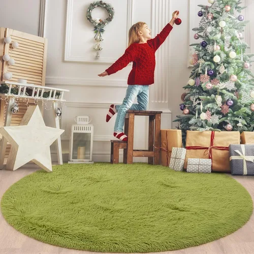 Vista 3 de Gifeas Alfombra redonda verde para dormitorio de niñas, alfombra circular esponjosa de 4 x 4 pies para decoración de habitación de niños, alfombra