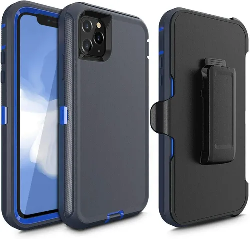 Vista 15 de Funda protectora híbrida a prueba de golpes, diseño de doble capa, cubierta dura compatible con 11 Pro Max (clip+negro-gris)