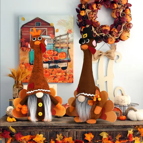 Vista 4 de YuQi Juego de 2 gnomos de otoño, decoración de gnomos de pavo de Acción
