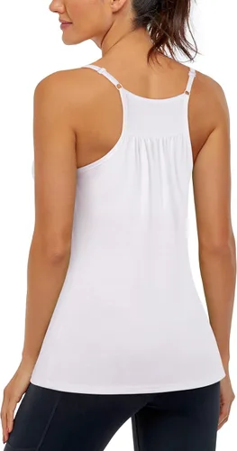 Vista 3 de Hibelle Camisetas sin mangas para mujer con espalda cruzada para entrenamiento y yoga con brasier estante incorporado