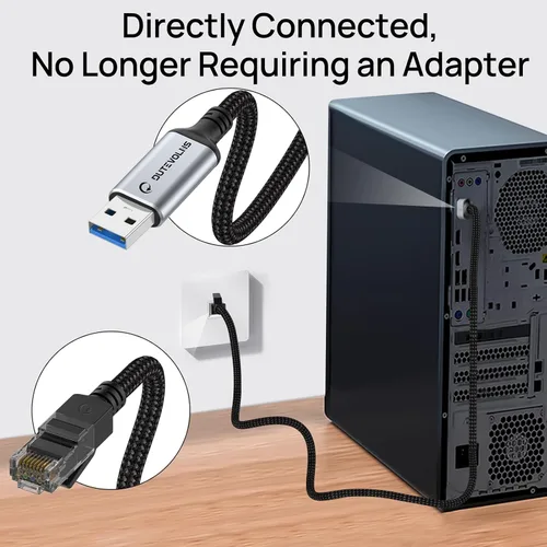 Vista 2 de Cable USB a Ethernet 3,3 pies, adaptadores USB 3.0 A a RJ45 macho de nylon, conexión Gigabit directa, compatible con laptop, PC de escritorio