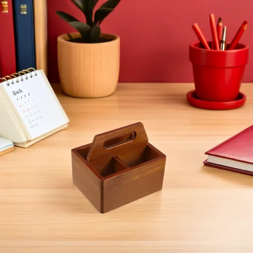Vista 8 de Wooden Tea Bag Organizer Storage Box with Handle, 3 Compartments