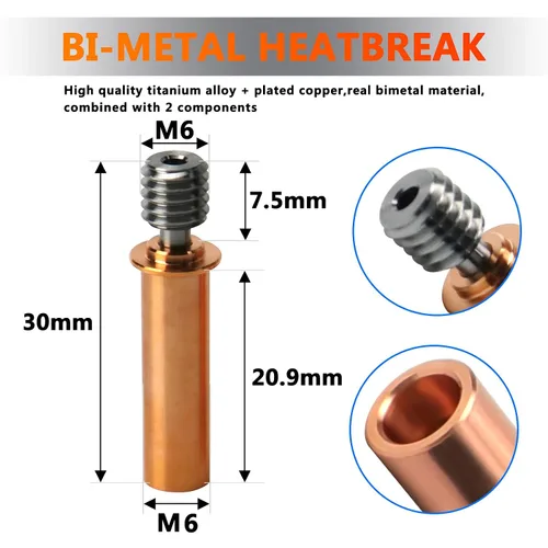 Vista 4 de POLISI3D Actualización CR6 SE All Metal Bimetálico Heatbreak Cobre Titanio TC4 Garganta para Creality Ender 3 V2 Neo / Ender3 Neo/CR-6 SE/Max/CR-5