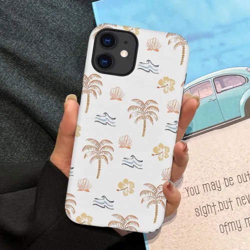 Vista 5 de Funda compatible con iPhone 11, resistente a arañazos, funda híbrida de 2 capas con carcasa dura, diseño de cocoteros de playa de verano